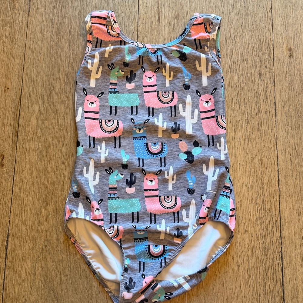 Kids Llama Print Gray Leotard
